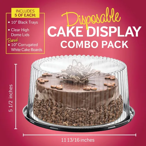 Vista 7 de Contenedores Transportadores Desechables de Plástico para Pasteles de 10 - 11" con Tapas de Cúpula y Bases para Pasteles [Paquete de 5] y Servidor