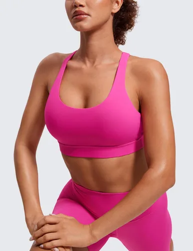 Vista 4 de CRZ YOGA - Top deportivo con tirantes delgados para mujer, brasier deportivo acolchado para yoga, entrenamiento y fitness, con espalda cruzada