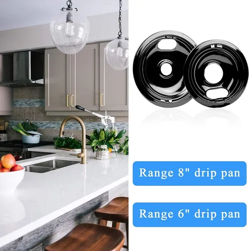 Vista 6 de APPLIANCEMATES W10290350 W10290353 - Juego de sartenes de goteo de porcelana para quemador Whirlpool, cuencos de goteo para estufas eléctricas, 4