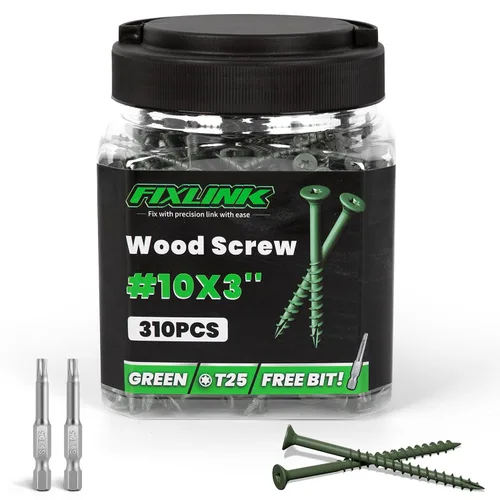 Vista 34 de Tornillos para madera de 2-1/2 pulgadas, tornillos para terraza FIXLINK #10 x 2-1/2", 310 piezas, recubiertos con epoxi, broca de estrella T25