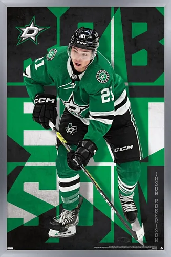Vista 10 de Trends International NHL Dallas Stars - Póster de pared de Jason Robertson 23, 22.37 x 34.00 pulgadas, paquete de impresión y colgador de madera