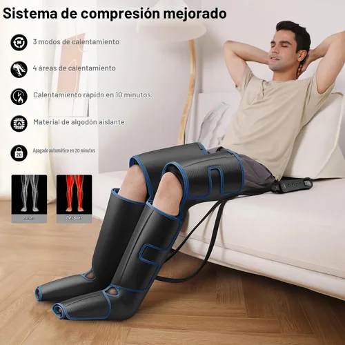 Vista 2 de QUINEAR Masajeador de piernas con calor y compresión FSA-HSA Masajeador de pies y piernas para circulación y alivio del dolor, 3Heat 3Mode Azul