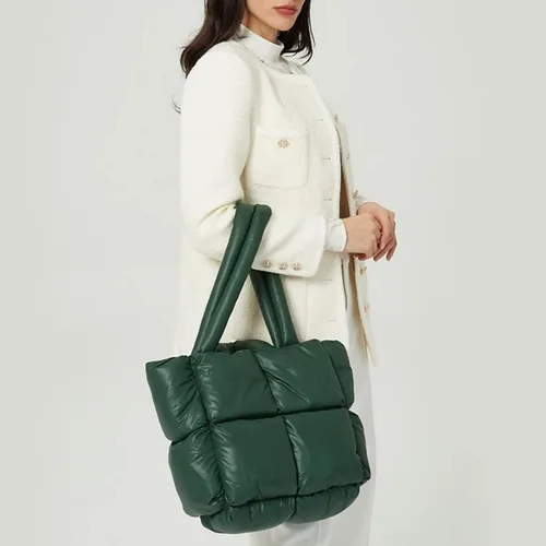 Vista 4 de Bolsa de hombro acolchada para mujer, bolsa de lujo a cuadros, bolsa de almohada suave, acolchada y de alta capacidad para axilas