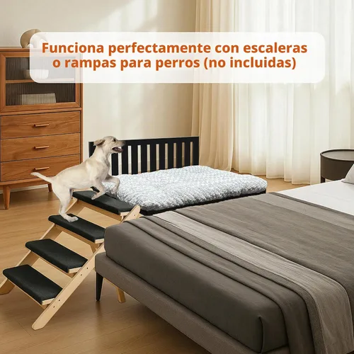 Vista 6 de Junto a la cama para perro, literas para perros de altura ajustable, marco de cama de metal para perros de 25 x 17 pulgadas con cojín (mediano)