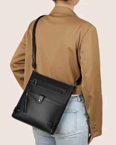 Vista 2 de FADEON Monederos cruzados para mujer y mochila para computadora portátil, colección negra
