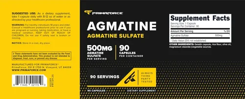 Vista 5 de PrimaForce Sulfato de agmatina (500 mg) 90 cápsulas, sin gluten Sin OGM