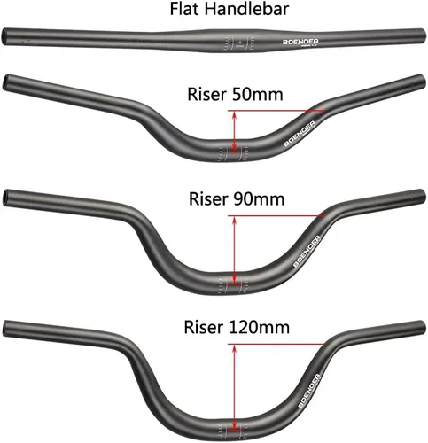 Vista 10 de Manillar elevado para bicicleta Boenoea 25.4/31.8mm Longitud 620mm, de aleación de aluminio, (50mm 90mm 120mm), Negro