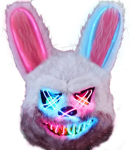 Vista 7 de Halloween Scary Mask, Easter Bear/Rabbit Mask , Cosplay Animal Mask Toys Scary animal mask with built‑in LED lights, creepy costume accessory for