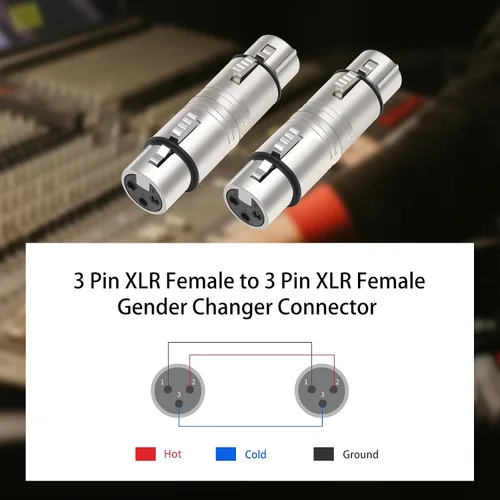Vista 6 de Adaptador de audio XLR hembra a hembra, conector de acoplamiento de bloqueo seguro, transmisión de señal sin pérdida de 3 pines, extensor de cable