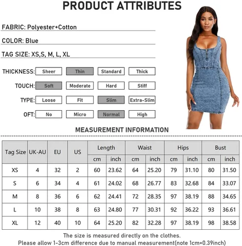 Vista 6 de Vestido de mezclilla para mujer, sexy, cuello en V, ajustado, sin mangas, pantalones cortos