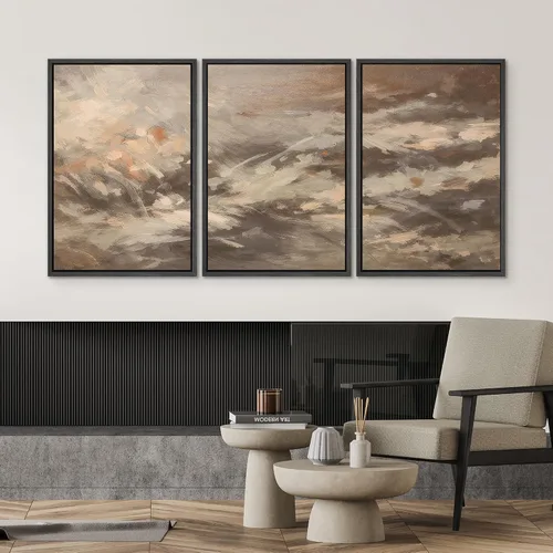 Vista 500 de SIGNWIN Lienzo enmarcado para pared, juego de arte neutro de bosque brumoso, ilustraciones en tono tierra, arte moderno, decorativo, bohemio