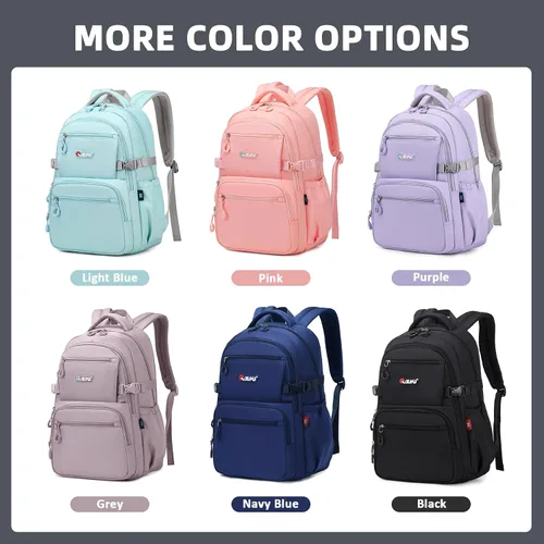 Vista 9 de ASKSKY Mochila para la escuela, mochila ligera para niños y niñas, mochila escolar para adolescentes, para hombres y mujeres, Negro -, Mochilas