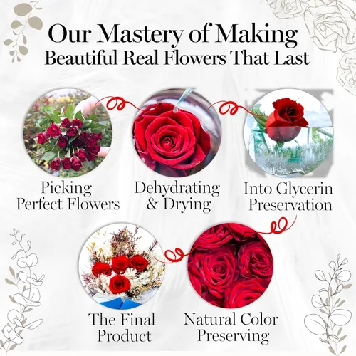 Vista 9 de GLAMOUR BOUTIQUE Ramo de flores preservadas, flores para siempre en una caja con hortensias y más, listo para regalo para aniversario, cumpleaños