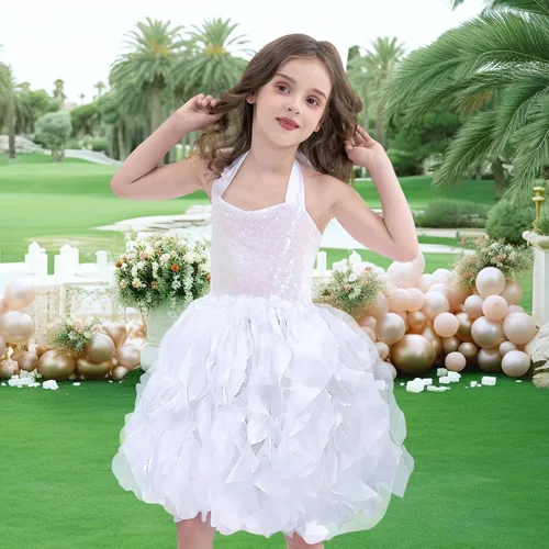 Vista 8 de Vestido tutú para niñas con capas de organza y sauces, traje de cumpleaños, vestido de fiesta de tul con lentejuelas para Pascua, cumpleaños