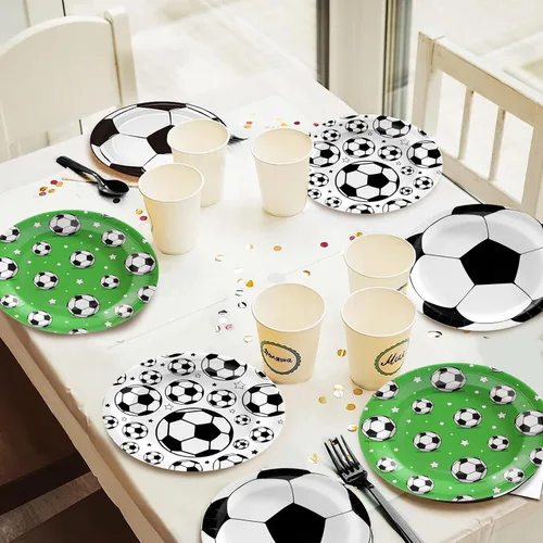 Vista 7 de Suministros de decoración de fiesta de fútbol – 60 platos desechables temáticos de fútbol y recuerdos para cumpleaños de niño o baby shower