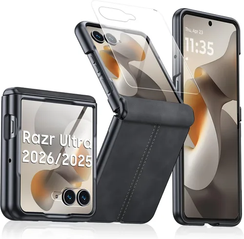 Vista 34 de para Samsung Galaxy Z Flip 7 Funda con protección de bisagras y protector de pantalla incorporado, funda de cuero mate de policarbonato ultradelgada