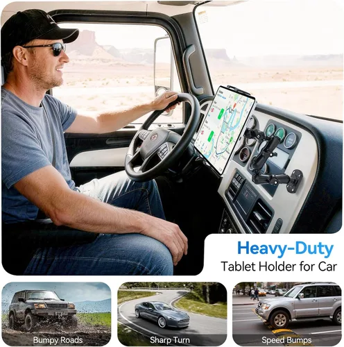 Vista 3 de OHLPRO Soporte de tableta con base de taladro resistente para coche y camión, soporte para tablero de instrumentos con brazo ajustable de 360 etapas