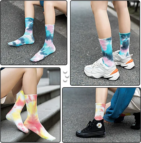 Vista 3 de Lovful Tie Dye Calcetines Mujeres, Algodón Crew Colorido Novedad Calcetines 10 Pares