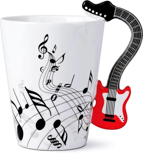 Vista 15 de Taza de guitarra acústica de 13.5 onzas, taza de té y café para guitarristas Mango de guitarra acústica 3D, diseño de personal de música, uso