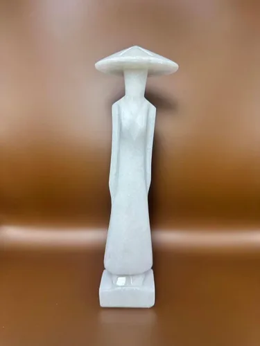 Vista 11 de Estatua de mármol negro para mujer vietnamita, estatua de mujer para sala de estar, oficina, escultura para decoración del hogar, 11.8 pulgadas