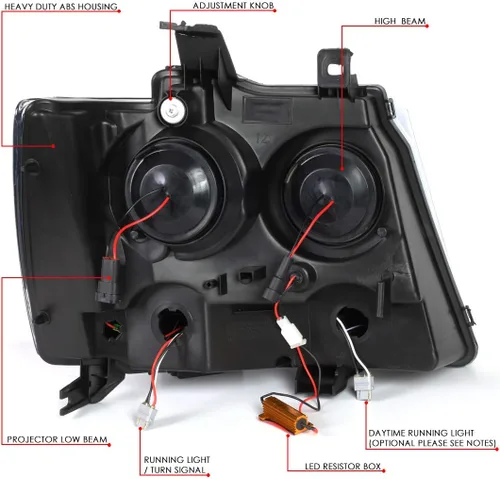 Vista 6 de Auto Dynasty - Juego de faros delanteros LED DRL compatible con 2007-2014 Chevy Tahoe Suburban Avalanche, lámparas de proyector para lado
