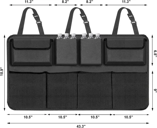 Vista 5 de Juego de organizador de maletero de automóvil: organizador colgante para asiento trasero con 8 bolsas de almacenamiento y almacenamiento plegable