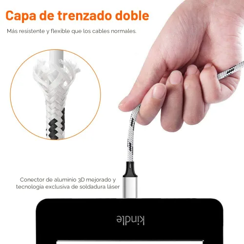 Vista 5 de Cable de carga múltiple, paquete de 3 cables de carga múltiple de nailon trenzado múltiple USB universal 3 en 1 adaptador de cable de carga