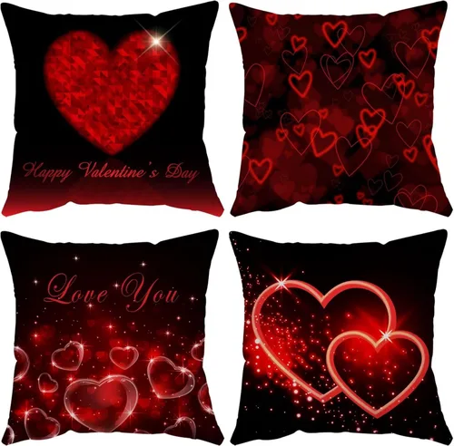 Vista 7 de YeeJu Juego de 4 fundas de almohada de 12 x 12 pulgadas con diseño de gnomo de corazón rojo con texto en inglés «Happy Valentines Day», fundas