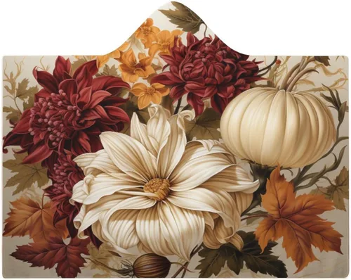 Vista 8 de Manta con capucha de hojas y calabazas de otoño para el día de Acción de Gracias, manta gruesa de franela para niños, adolescentes y adultos
