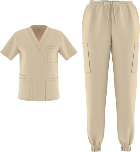Vista 16 de Conjunto de 2 piezas unisex para hombre y mujer, para enfermería, elástico, flexible, con cuello en V Negro