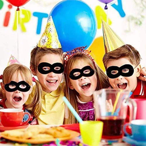 Vista 2 de 3 máscaras de ojos de fieltro de superhéroe máscara de superhéroe negro media máscara máscaras de disfraces de Halloween con cuerda elástica