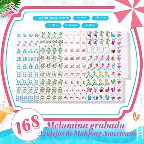 Vista 5 de Soulchen Juego de mahjong americano Summer Beach de 1.2 pulgadas, 168 Rosa Rojo
