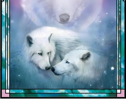 Vista 3 de The Bradford Exchange Gentle Spirits Mystic Harmony Exquisita obra de arte de vitral, atrapasoles de lobo por Carol Cavalaris 7.5 pulgadas