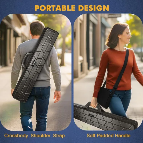 Vista 6 de Estuche para Taco de Billar, Funda Rígida para Taco de Billar 4x4 con 10 Ranuras Acolchadas, Bolsa de Billar Resistente con Mango de Cuero Suave