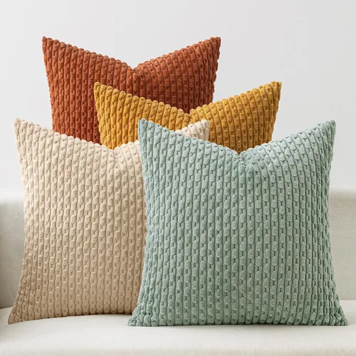 Vista 13 de MIULEE - Juego de 4 fundas de almohada suaves para sofá, decorativas, estilo bohemio, con rayas, fundas de almohada de corduroy, decoración rústica