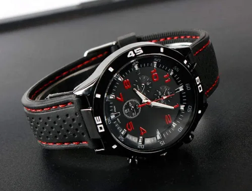 Vista 2 de Reloj deportivo GT Racer para hombre, estilo militar, aviador, estilo militar, de silicona, color negro
