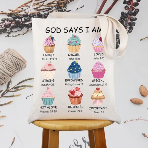 Vista 2 de UJIMS Christian Baker Gift God Says I Am Baking Cupcake Lovers Tote Bag Cupcakes Jesus Baking Lover Bolso de mano para mujer