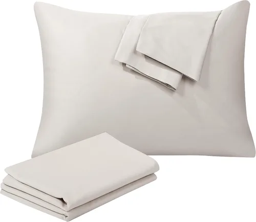 Vista 14 de Juego de 2 protectores de almohada de algodón egipcio 100%, tejido satinado de 400 hilos, protectores de almohada estilo cremallera de fácil cuidado
