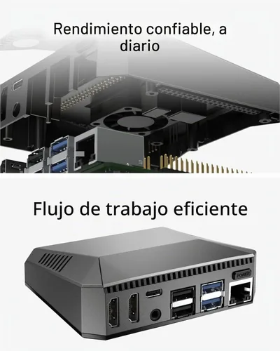 Vista 5 de Carcasa Argon ONE para Raspberry Pi 4 Modelo B con ventilador de refrigeración, disipador de calor de aluminio, botón de encendido, compatible