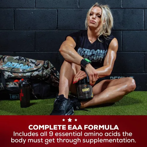 Vista 5 de REDCON1 Grunt EAAs, Cherry Lime, aminoácidos esenciales aptos para dieta cetogénica, sin azúcar, polvo para después del entrenamiento que contiene 9