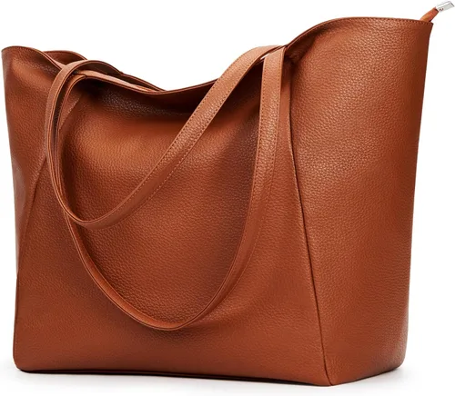 Vista 17 de KALIDI Bolso Tote Grande de Cuero Vegano para Mujer, Bolso de Hombro, Casual, con Cremallera, para Trabajo, Fin de Semana, Estilo Hobo, 23L