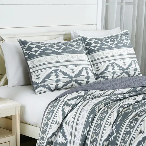 Vista 3 de Chezmoi Collection Remy - Juego de edredón de 2 piezas con motivo geométrico del suroeste, multicolor, gris, blanco, marrón claro, juego de colcha