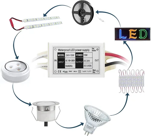 Vista 4 de Lustaled - Fuente de alimentación LED de 24 V, impermeable, IP67, 15 W, 24 voltios, transformador de corriente continua, 120 V CA a 24 V CC