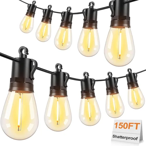 Vista 11 de Brightever Guirnalda de luces para exteriores de 25 pies impermeable, luces LED para patio con 8+1 bombillas Edison S14 inastillables, luces