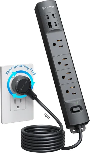 Vista 17 de Trond - Regleta protectora contra sobretensiones de montaje en pared con enchufe giratorio 360, 3 pies 4 AC, 3 USB-C & 1 USB-A, 1440J, 13A/1625W