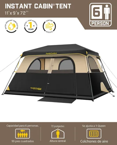 Vista 2 de FanttikOutdoor Tienda de campaña instantánea para 6/8/10/12 personas en 60 segundos con lluvia y resistente al viento, portátil, con bolsa