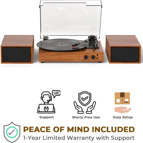Vista 12 de Tocadiscos de vinilo vintage con altavoces estéreo externos, tocadiscos de 3 velocidades con entrada Bluetooth, grabación USB a PC, parada