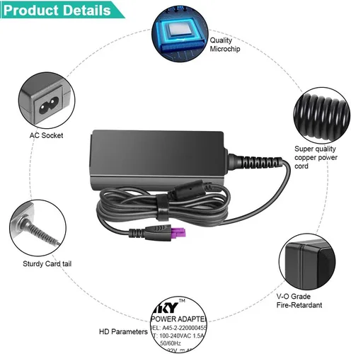 Vista 4 de HKY - Adaptador de CA de 22 V compatible con impresora HP 0957-2403 0957-2385 HP Deskjet 1010 1012 1510 (no PSC 1510) 1512 1513 1514 1518 2515 2548