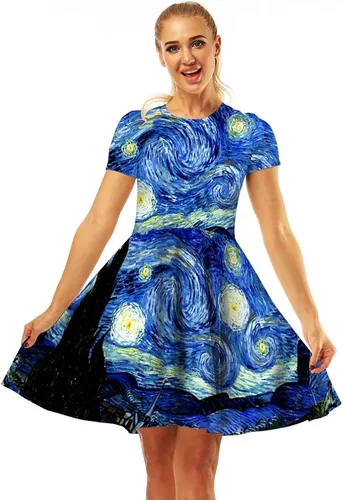 Vista 6 de Plustrong Vestido midi acampanado casual de manga corta con estampado 3D para mujer