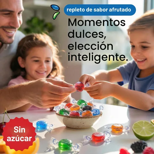 Vista 3 de Caramelos duros de frutas variadas sin azúcar, bolsa de 1 libra, envuelta